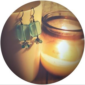 Aqua Block & Tassel Earrings